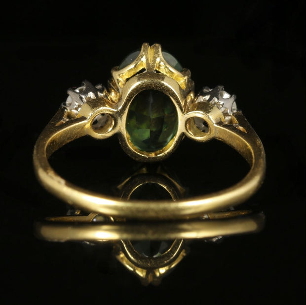 Antique Victorian Tourmaline Diamond Ring 18Ct Gold