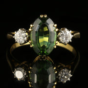 Antique Victorian Tourmaline Diamond Ring 18Ct Gold