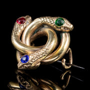 Antique Victorian Triple Coiled Snake Brooch 18Ct Gold On Steel Circa 1900