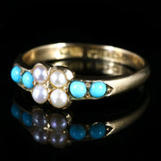 Antique Victorian Turquoise And Pearl Ring 18Ct Dated Birmingham 1900