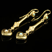 Antique Victorian Turquoise Heart Earrings 15Ct Gold Circa 1880