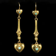 Antique Victorian Turquoise Heart Earrings 15Ct Gold Circa 1880