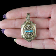 Antique Victorian Turquoise Mourning Locket Gold Gilt