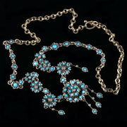 Antique Victorian Turquoise Necklace Forget Me Not Circa 1880