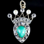 Antique Victorian Turquoise Pearl 1Ct Diamond Pendant