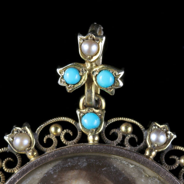 Antique Victorian Turquoise Pearl Locket 9ct Gold