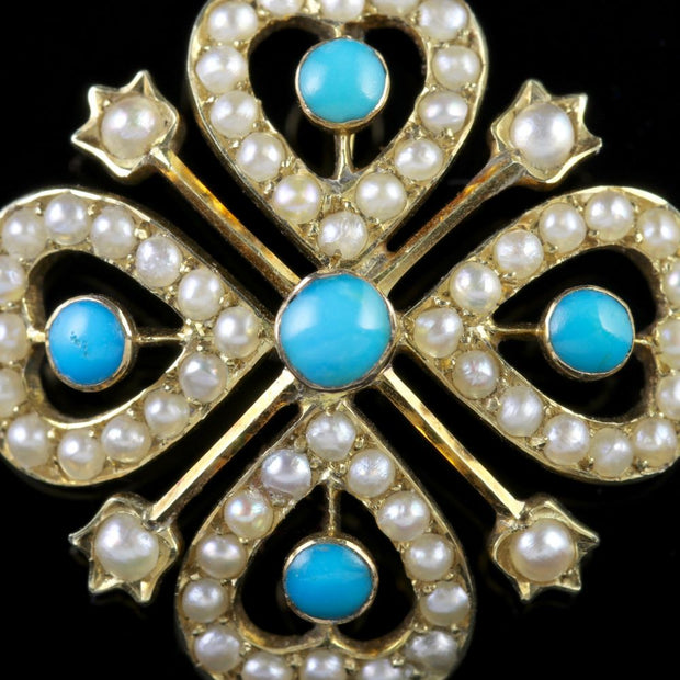 Antique Victorian Turquoise Pearl Pendant 18Ct Gold