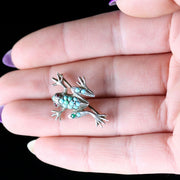 Antique Victorian Turquoise Silver Frog Brooch Circa 1900