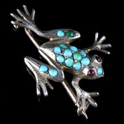 Antique Victorian Turquoise Silver Frog Brooch Circa 1900