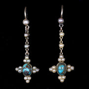 Antique Victorian Turquoise And Pearl 18Ct Earrings Circa 1880