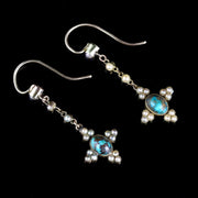 Antique Victorian Turquoise And Pearl 18Ct Earrings Circa 1880