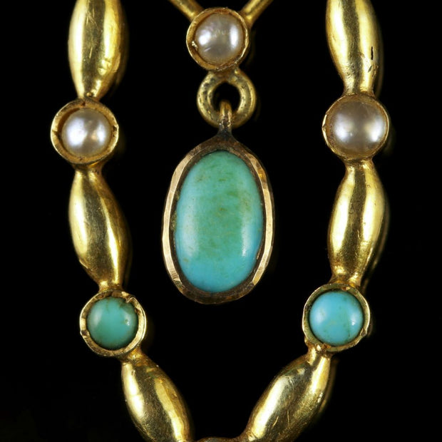 Antique Victorian Turquoise And Pearl Pendant Circa 1880