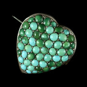 Antique Victorian Turquoise Heart Locket Silver Brooch Circa 1900