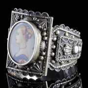 Antique Victorian Silver Portrait Of A Young Woman Bangle