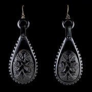 Antique Victorian Whitby Jet Earrings Circa 1900