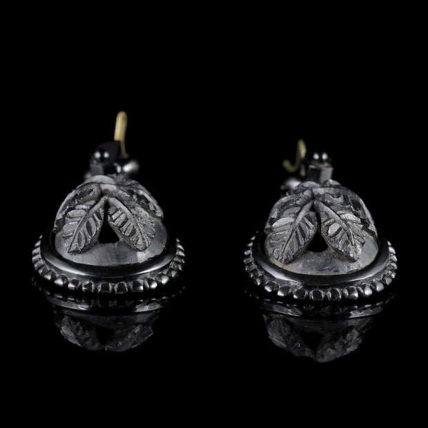 Antique Victorian Whitby Jet Earrings Circa 1900