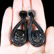 Antique Victorian Whitby Jet Long Earrings Circa 1860