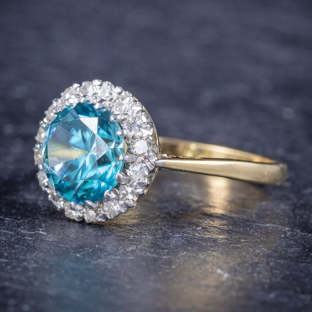 Antique Edwardian Blue Zircon Ring 18ct Gold Platinum Circa 1910 SIDE