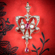 Antique Victorian Ruby Diamond Pendant Platinum Circa 1900