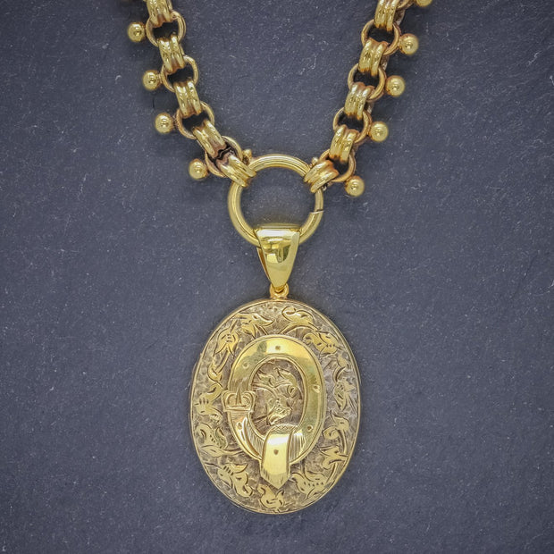 Antique Victorian Locket Collar Necklace 18Ct Gold On Silver Circa 1880