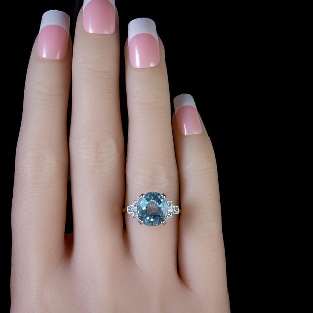 Aquamarine Diamond 18Ct Gold Ring 5.25Ct Aquamarine 0.40Ct Diamond