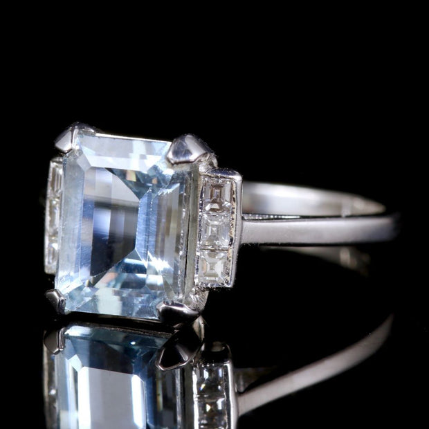 Aquamarine Diamond 18Ct White Gold Ring Engagement Ring