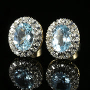 BLUE TOPAZ DIAMOND CLUSTER EARRINGS 9CT GOLD