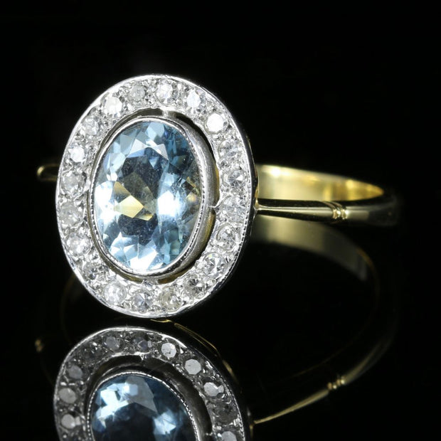 Aquamarine Diamond Cluster Engagement Ring 18Ct Gold