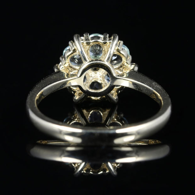 Aquamarine Diamond Cluster Ring 9Ct Yellow Gold