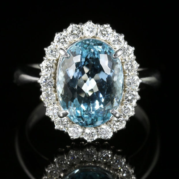 Aquamarine Diamond Cluster Ring Platinum 5.17Ct Aquamarine