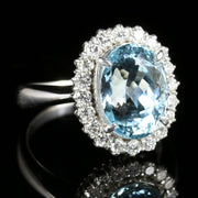 Aquamarine Diamond Cluster Ring Platinum 5.17Ct Aquamarine