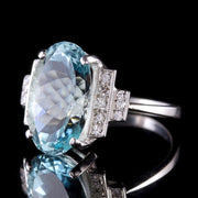 Aquamarine Diamond Engagement Ring 18Ct White Gold