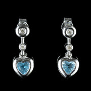 Aquamarine Diamond Heart Earrings 18Ct White Gold