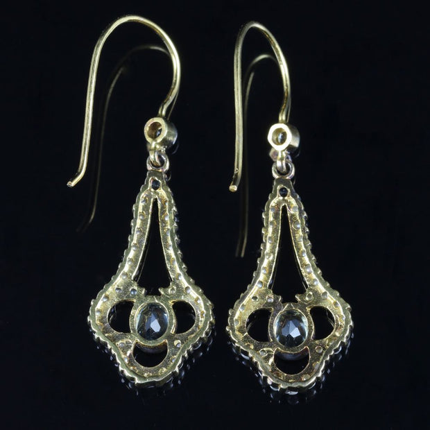 Aquamarine Diamond Pearl Earrings 9Ct Gold