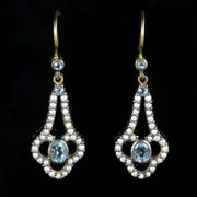 Aquamarine Diamond Pearl Earrings 9Ct Gold