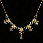Aquamarine Diamond Pearl Necklace 9Ct Gold Cabochon Aqua