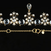 Aquamarine Diamond Pearl Necklace 9Ct Gold Cabochon Aqua