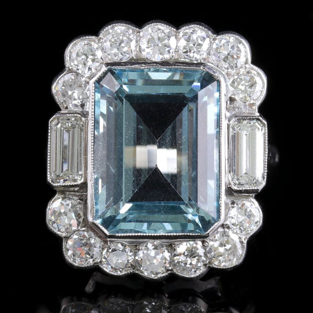 Aquamarine Diamond Cluster Ring 18Ct White Gold 10Ct Aquamarine 3Ct Of Diamond