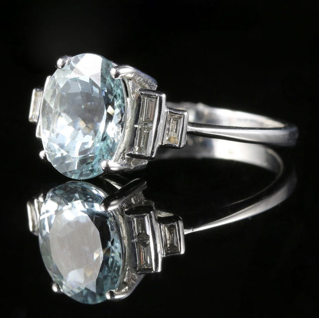 Aquamarine Diamond Ring 18Ct Gold 3.5Ct Aquamarine Baguette Cut Diamonds