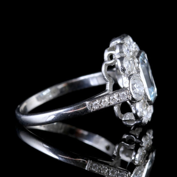 Aquamarine Diamond Ring 18Ct White Gold 2Ct Aqua