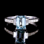 Aquamarine Diamond Ring 18Ct White Gold Engagement Ring