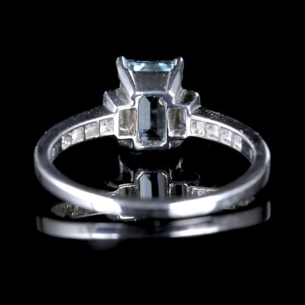 Aquamarine Diamond Ring 18Ct White Gold Engagement Ring