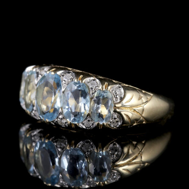 Aquamarine Diamond Ring 9Ct Gold