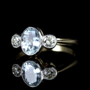 Aquamarine Diamond Trilogy Ring 18Ct Gold Engagement Ring