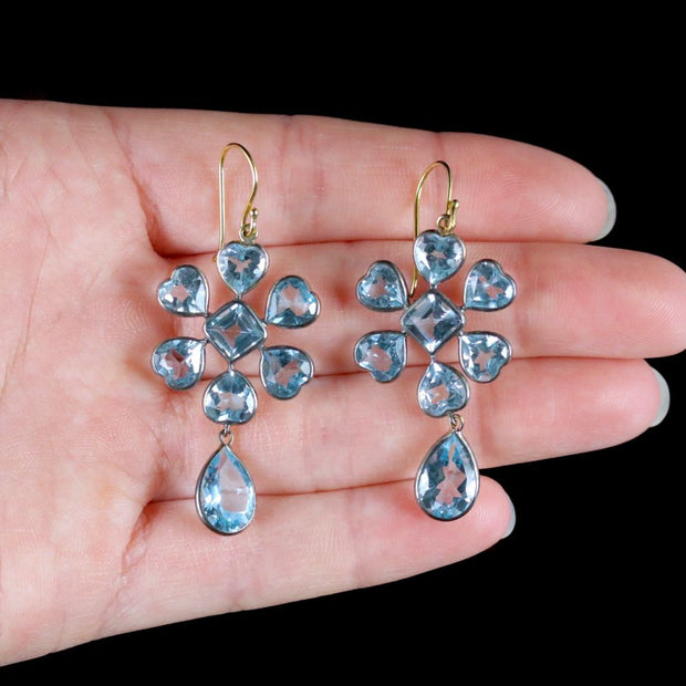 Aquamarine Heart Earrings 18Ct Gold Silver Boxed