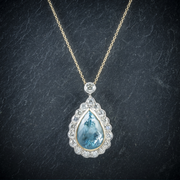 Aquamarine Diamond Pendant Necklace 10Ct Aqua 2Ct Diamonds