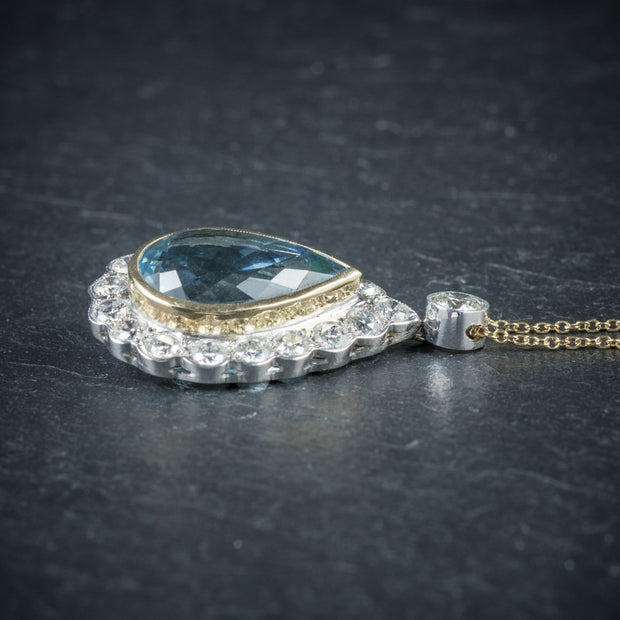 Aquamarine Diamond Pendant Necklace 10Ct Aqua 2Ct Diamonds