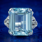 Art Deco Aquamarine Diamond Cocktail Ring 26ct Aqua