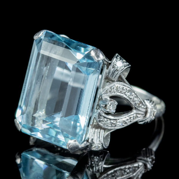 Art Deco Aquamarine Diamond Cocktail Ring 26ct Aqua