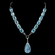 Art Deco Blue Paste Pendant Necklace Silver Circa 1920